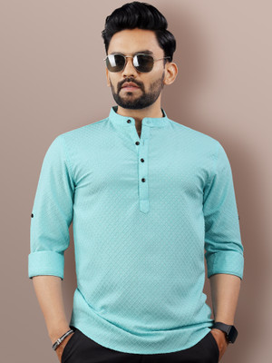 VeBNoR Men Self Design Straight Kurta(Light Blue)