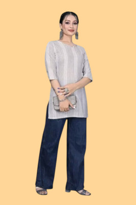 Kfashionbj Women Solid A-line Kurta(White)