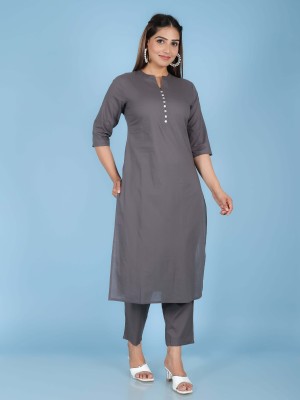 Aramya Women Solid Straight Kurta(Grey)