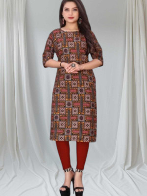 dharmanandan creation Women Printed Flared Kurta(Maroon)