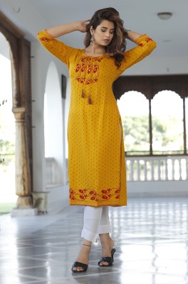 SHYAMA FASHION Women Embroidered Straight Kurta(Yellow)