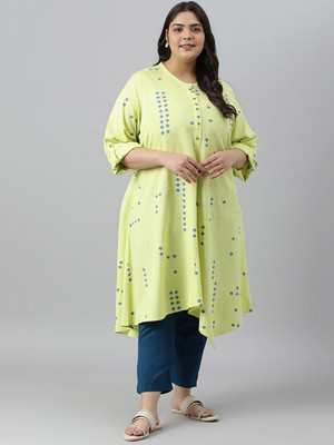 W Women Printed A-line Kurta(Green)