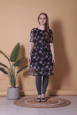 Miranshi Enterprise Women Floral Print A-line Kurta(Black)
