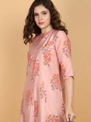 V-MART Women Printed Straight Kurta(Pink)