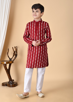 Anaya Azrin Boys Printed A-line Kurta(Maroon)