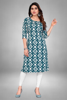 HouseOfCommon Women Printed Straight Kurta(Dark Blue, White)
