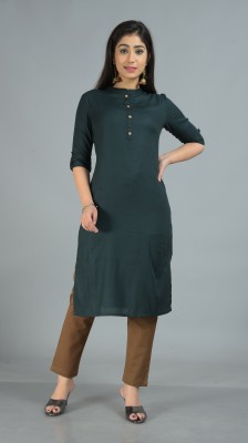 Jollity Women Solid A-line Kurta(Dark Green)