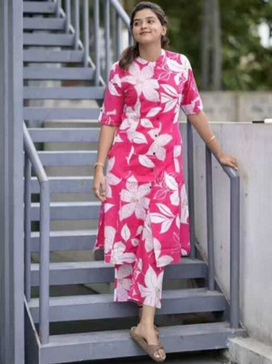 Shree shyam Women Floral Print A-line Kurta(Pink)