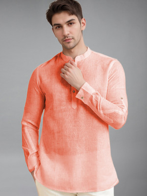 Vida Loca Men Solid A-line Kurta(Orange)