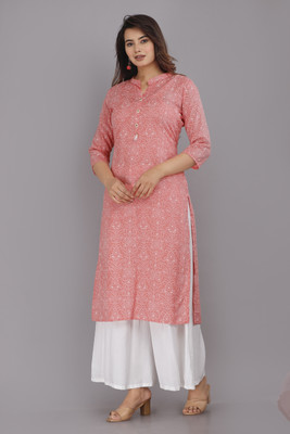 HARSUKHI Women Printed Straight Kurta(Pink)