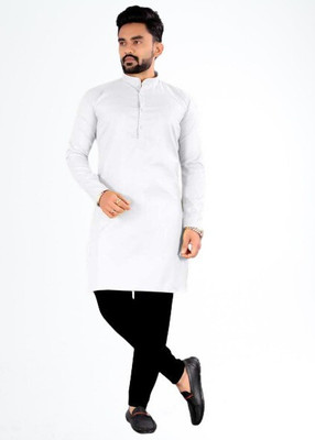 Ae Aahira Enterprise Men Solid Straight Kurta(White)