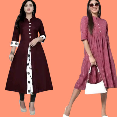 Rangrasiya Creation Women Printed Straight Kurta(Red, Maroon)