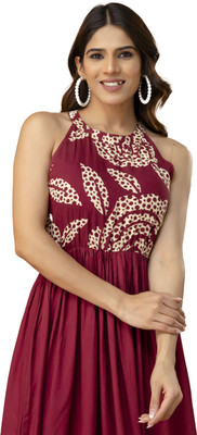 Dressar Women Printed Ethnic Dress Kurta(Maroon)