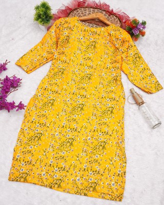 Vishwa Collection Mall Women Printed Straight Kurta(Yellow)