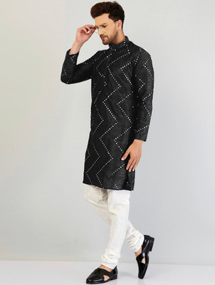 SVATVA Men Embroidered Straight Kurta(Black)