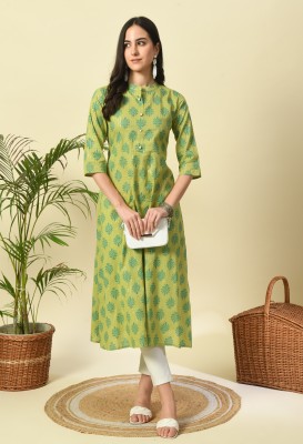 Glowworld Women Printed Anarkali Kurta(Green)