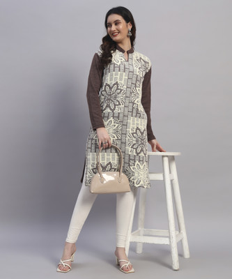 MOD YOUNG Women Printed Straight Kurta(Brown)