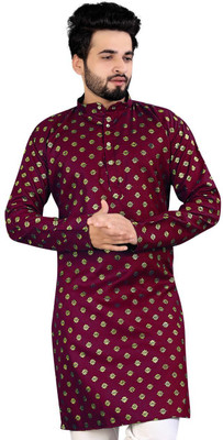 IMAGO Men Printed Straight Kurta(Maroon)
