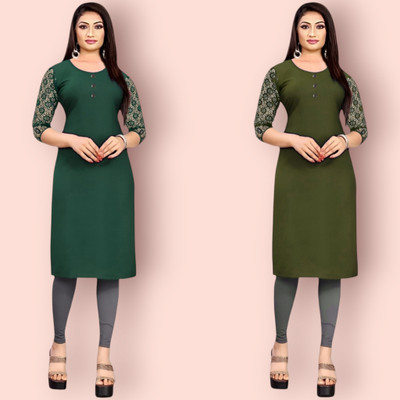 HouseOfCommon Women Solid Straight Kurta(Multicolor)