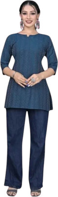 Texpa Creationqe Women Solid Anarkali Kurta(Dark Blue)