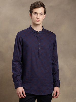 TURTLE Men Self Design Straight Kurta(Dark Blue)