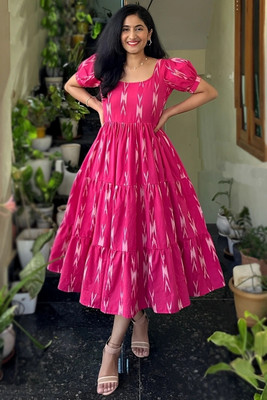 stylytic Women Ikat Anarkali Kurta(Pink)