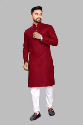 Universazone Men Solid Straight Kurta(Maroon)