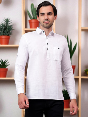 FireFish Men Solid A-line Kurta(White)