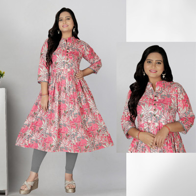 RIAANA Women Printed, Embellished Anarkali Kurta(Pink)