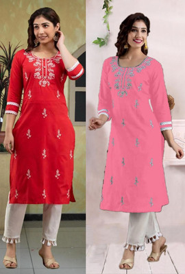 vikshi Women Chikan Embroidery A-line Kurta(Multicolor)