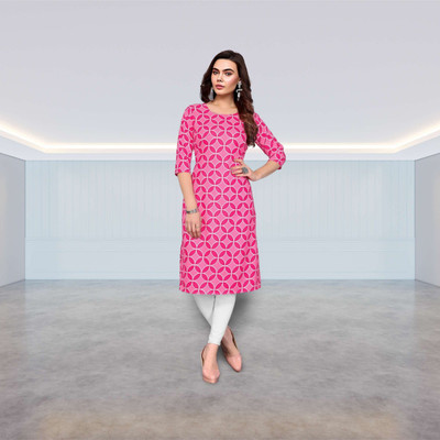 HouseOfCommon Women Printed Straight Kurta(Pink)