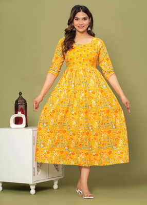 Chandar Textile Flared/A-line Gown(Orange)