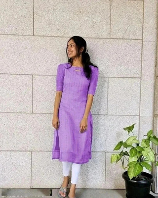 VHCK ENTERPRISE Women Embroidered A-line Kurta(Purple)