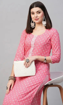 minni Women Floral Print A-line Kurta(Pink)