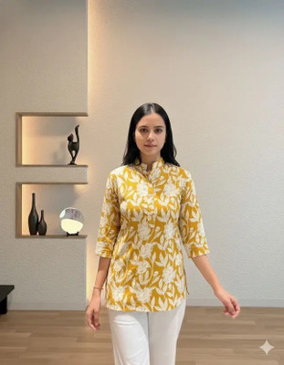 antibikli Women Floral Print Straight Kurta(Yellow)