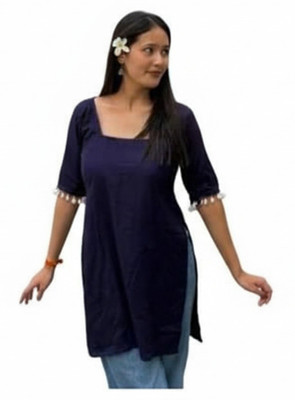 KAVATHIYA Women Solid Straight Kurta(Dark Blue)