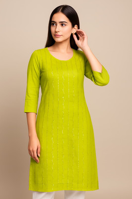 CornHubb.in Women Printed, Self Design, Striped Straight Kurta(Pink)