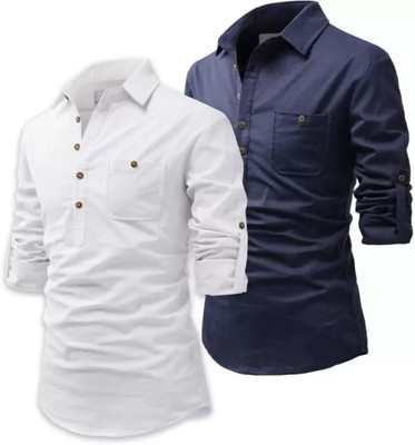 Knight Victory Men Solid Pathani Kurta(White, Blue)