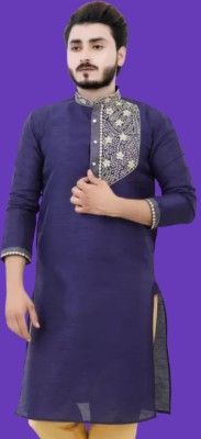 Riddhif Men Printed Straight Kurta(Purple)