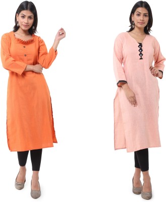 DESHBANDHU DBK Women Solid Straight Kurta(Orange, Pink)