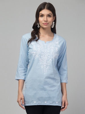 VESTIYAPLUS Women Embroidered Straight Kurta(Light Blue)