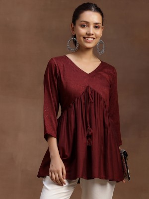 LIBAS Women Self Design A-line Kurta(Maroon)