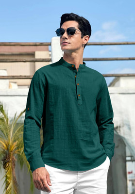 zbio Men Solid Straight Kurta(Green)