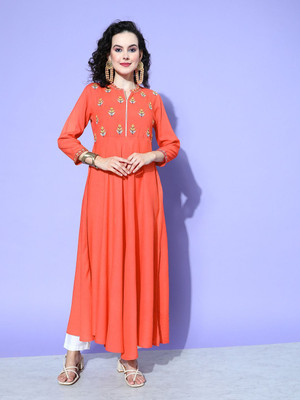 all about you Women Printed A-line Kurta(Red)