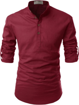S KUADA Men Solid Flared Kurta(Maroon)