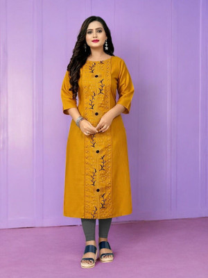 Ladylaz Women Embroidered Straight Kurta(Green)