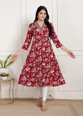 VANKAR Women Paisley A-line Kurta(Red)