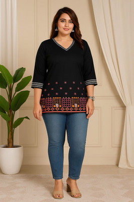 subhani Women Printed Tunic Kurta(Black)