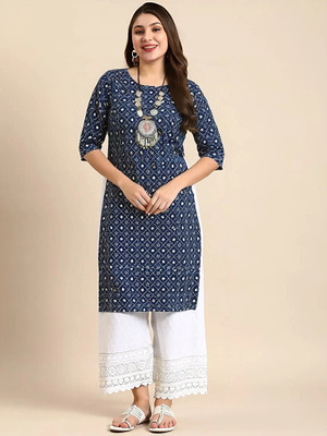 SZN Women Printed A-line Kurta(Blue)
