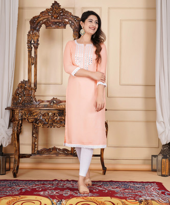 Sammarsa Women Embroidered A-line Kurta(Orange)